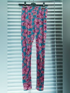 Hibiscus Leggings in Teal and Pink